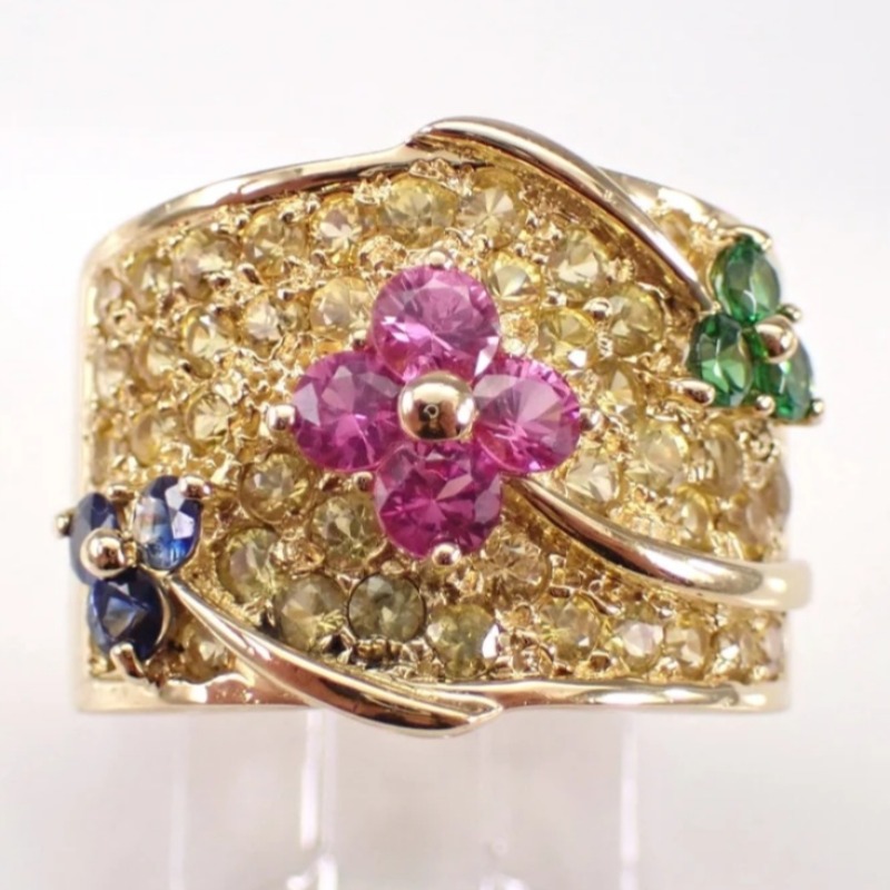 Ethnic Fashion Wear For Women - Vintage Inlaid Multicolored CZ Flower Women's