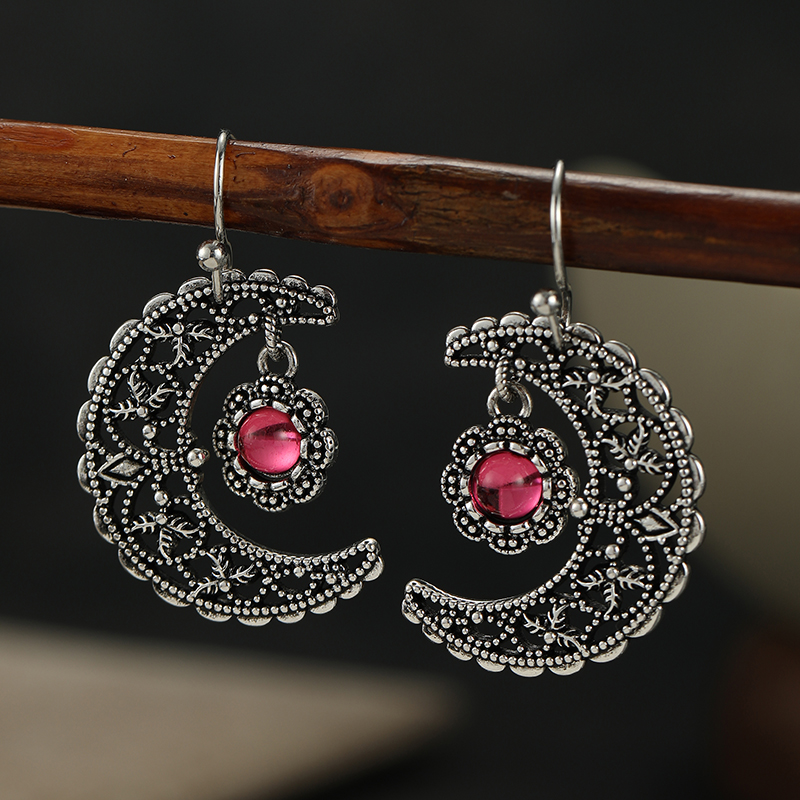 Vintage Inlaid Red Stone Moon  - đánh giá và giá Ethnic Fashion Wear For Women